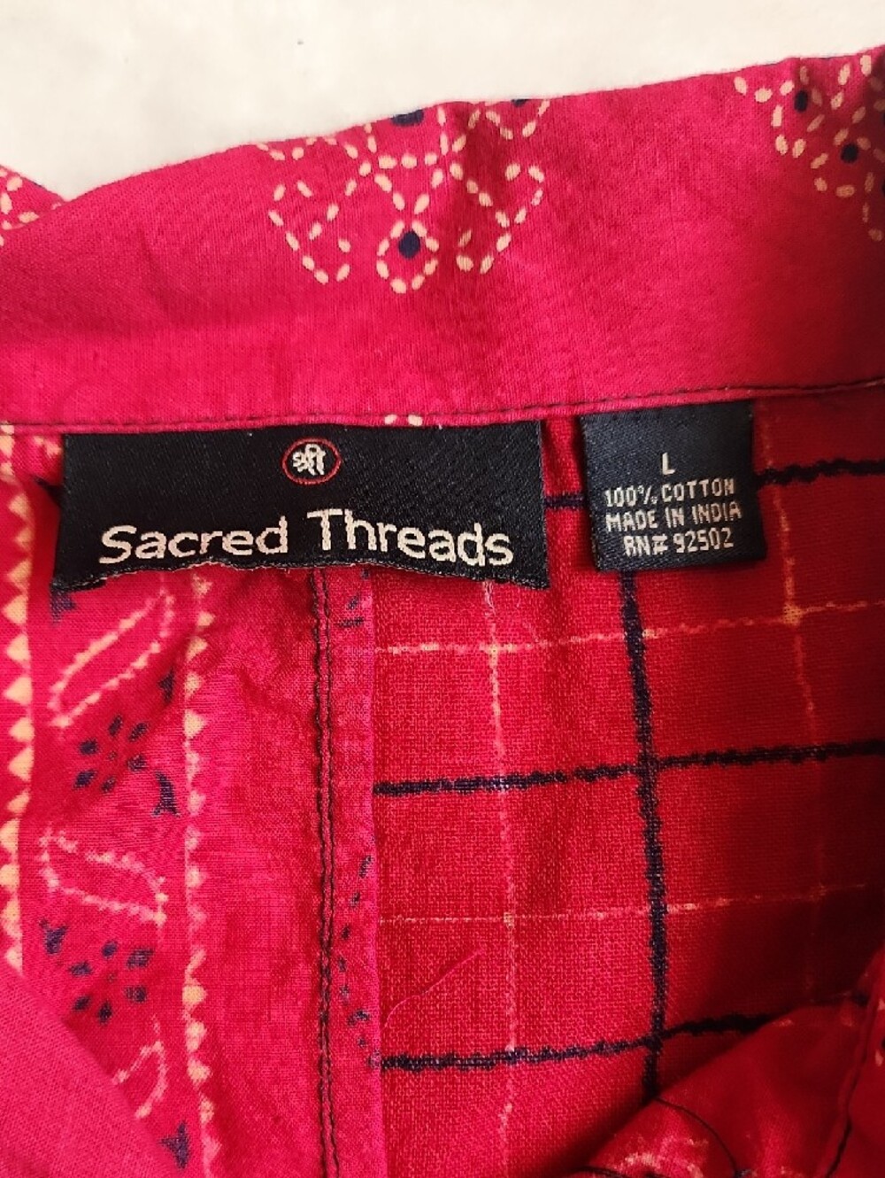 Sacred Threads Red Patchwork Button-Front Top - Picture 2 of 7